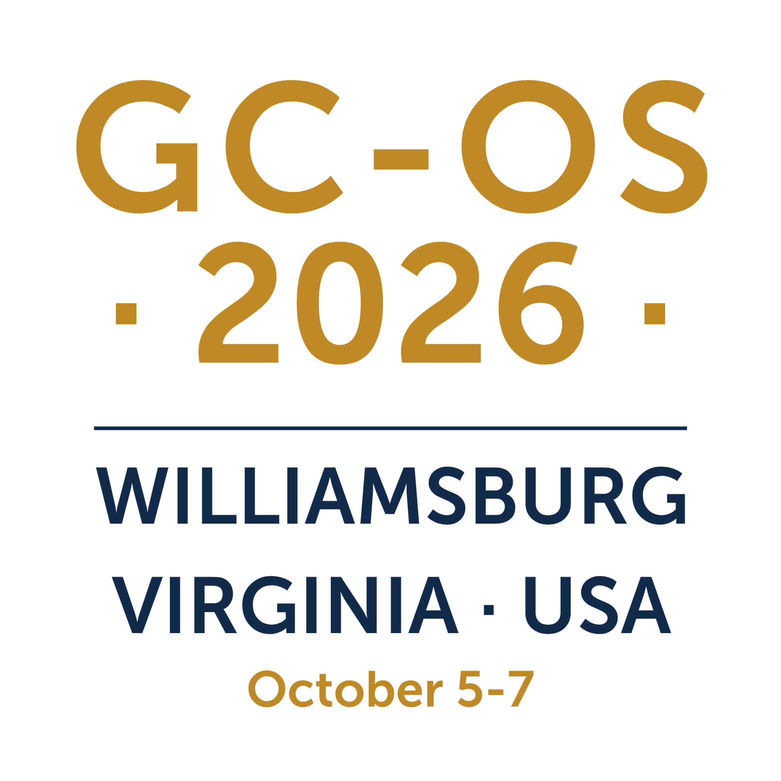 GCOS26 logo - Contains the text GC-OS 2026. Williamsburg, Virginia, USA, October 5-7